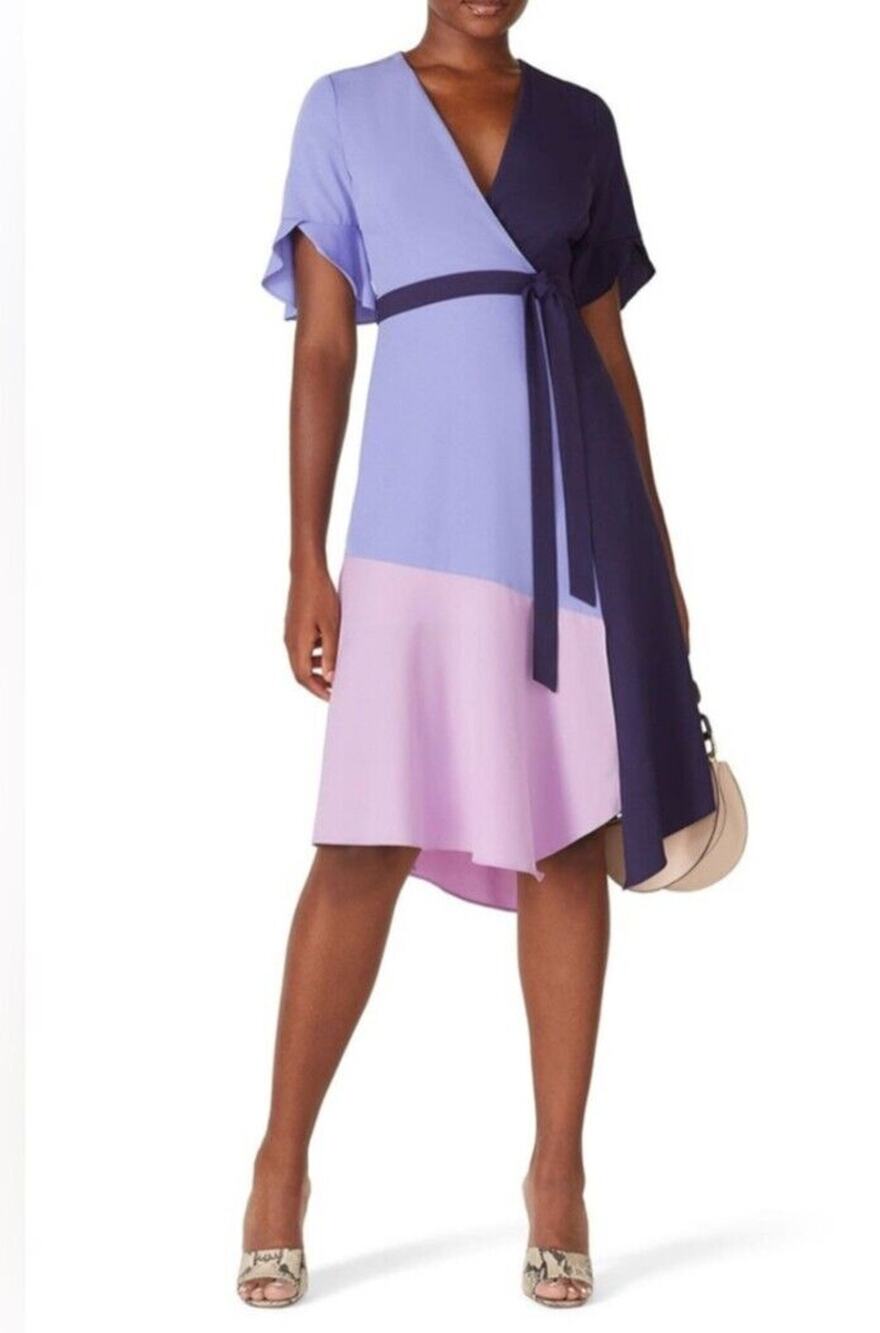 Anthropologie Hutch Colorblock Wrap Dress Blue/Lilac Size Medium Retail $295